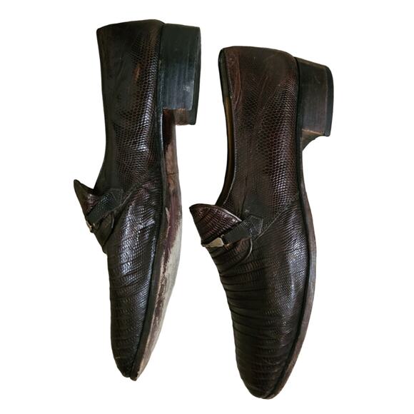 Vintage Men Lizard Skin Loafers Brown Horsebit Sz 8 Leather Italy main image 4